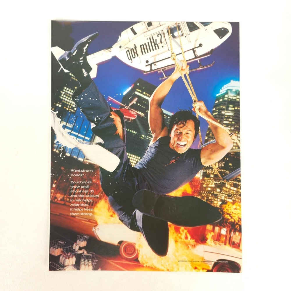 Vintage Got Milk Jackie Chan Action Movie Print Ad Stunt Helicopter Decor Y2K